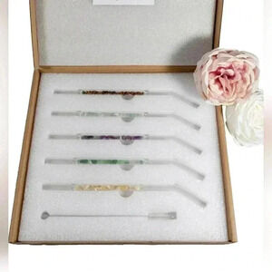 Brand New Gem Stone Crystal Glass Straw Gift Set